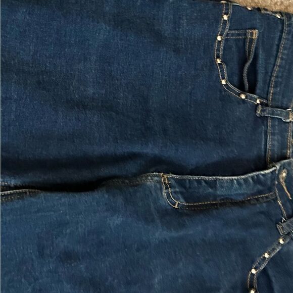 Lazer Cropped High Rise Silver Stud Embellished Straight Leg Jeans Size 7 - Picture 3 of 11